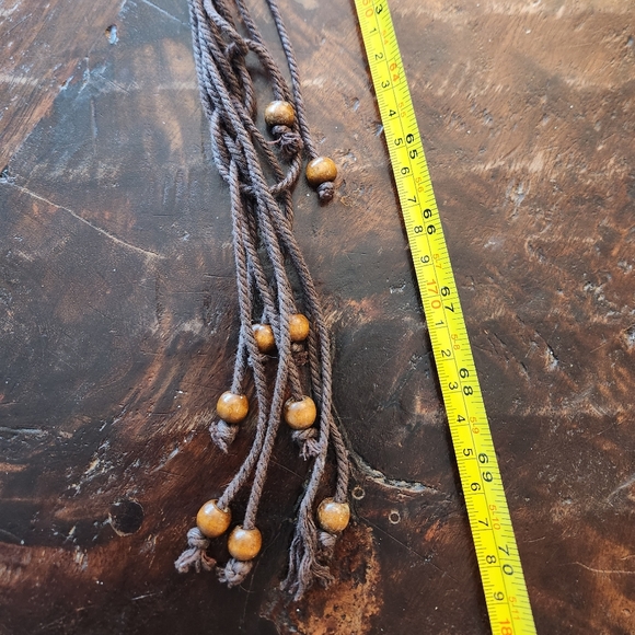 Vintage 70s Macramé Belt Wooden Beads and Tigers Eye Agate 69" BOHO Retro Hippie - Picture 9 of 13